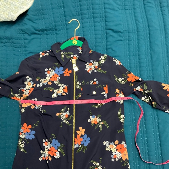 MICHAEL MICHAEL KORS Zipper Dark Blue Floral Long Sleeve Blouse -SZ- M Petite - Picture 9 of 9